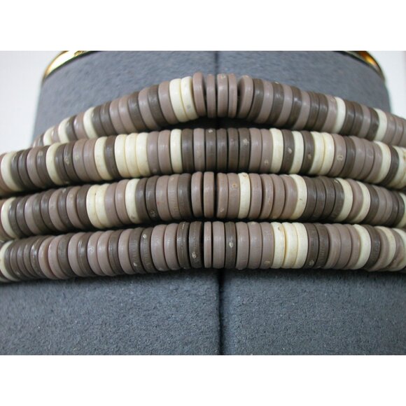 Handcrafted Tribal-Inspired Two Strand Necklace With Brown & Cream Discs Beads - Picture 3 of 5